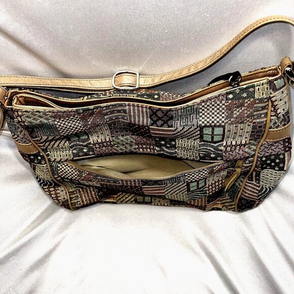 SAS Patchwork Tapestry Shoulder Bag Boho Cottagecore Metallic Gold Vintage - Picture 7 of 13